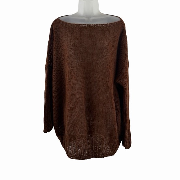 Handknit Brown Oversized Slouchy Sweater Womens 2X 3X Fuzzy Ribbed Knit Pullover - Picture 8 of 16